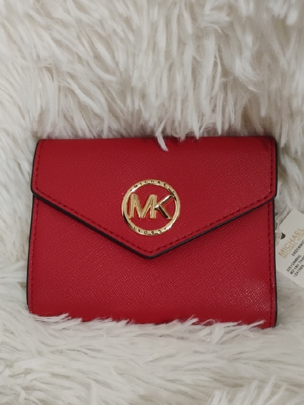 Michael Kors Red Greenwich Saffiano Envelope Wallet with Gold MK Emblem NWT